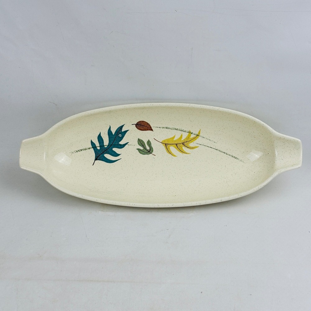 Franciscan Autumn 12" Relish Tray Serving Dish Leaves Speckled Vintage‎ MCM